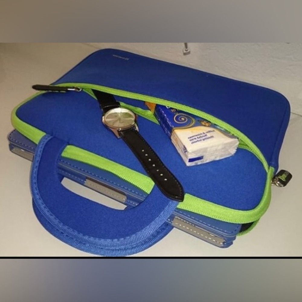 8.9-10.1” Tablet iPad Sleeve Portable Neoprene Zipper Carry Case Bag Blue/Lime - Picture 2 of 5